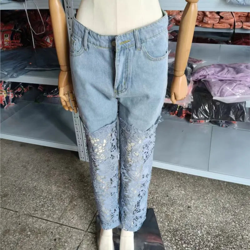 Jeans for Women High Waist Lace Patchwork