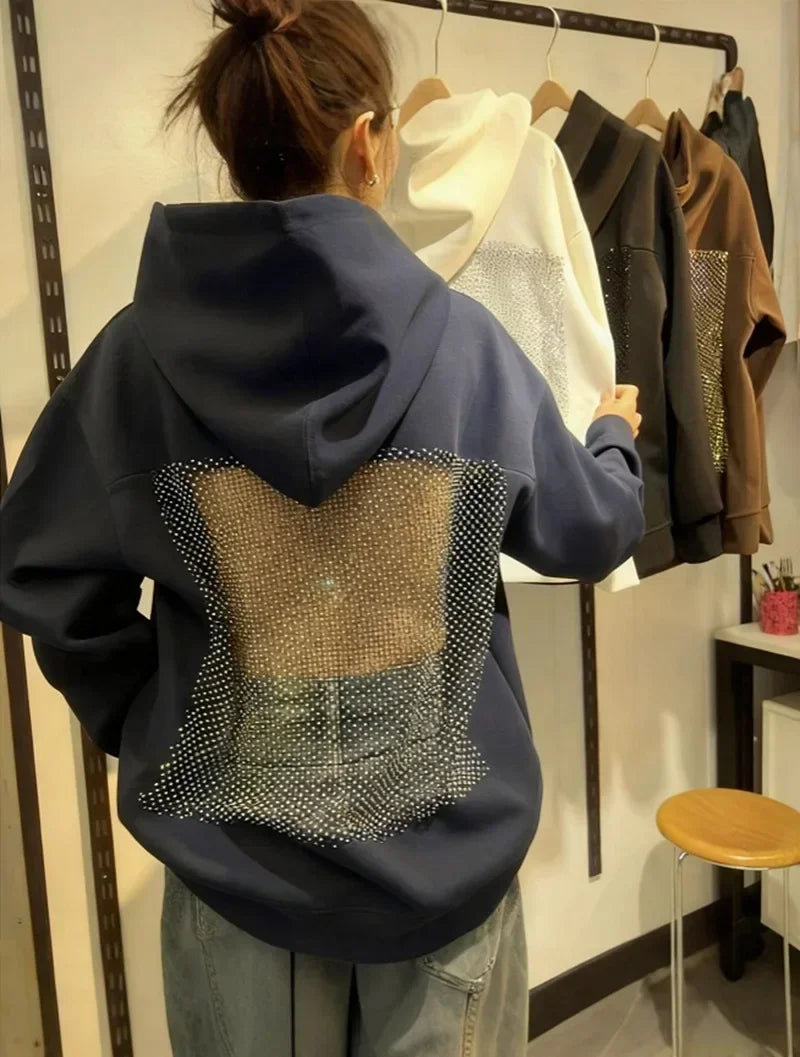 Casual Women's Hoodie Backless Design with A Sheer Mesh Panel and Functional Pockets