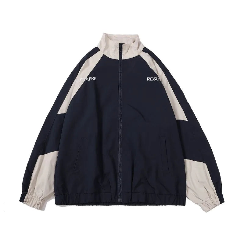 Hip Hop Varsity Jacket High Street Patchwork Color Black Windbreaker Coats