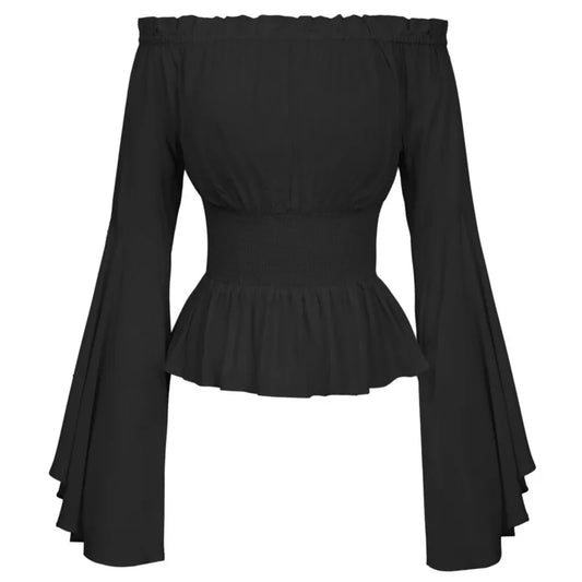 Womens Blouse Gothic Renaissance Flare Sleeves Ruffles Off Shoulder Corset T