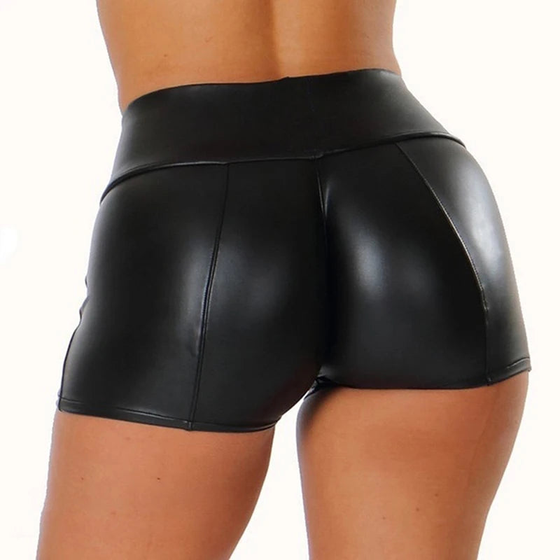 Leather High Waist Bodycon Push Up Black Short