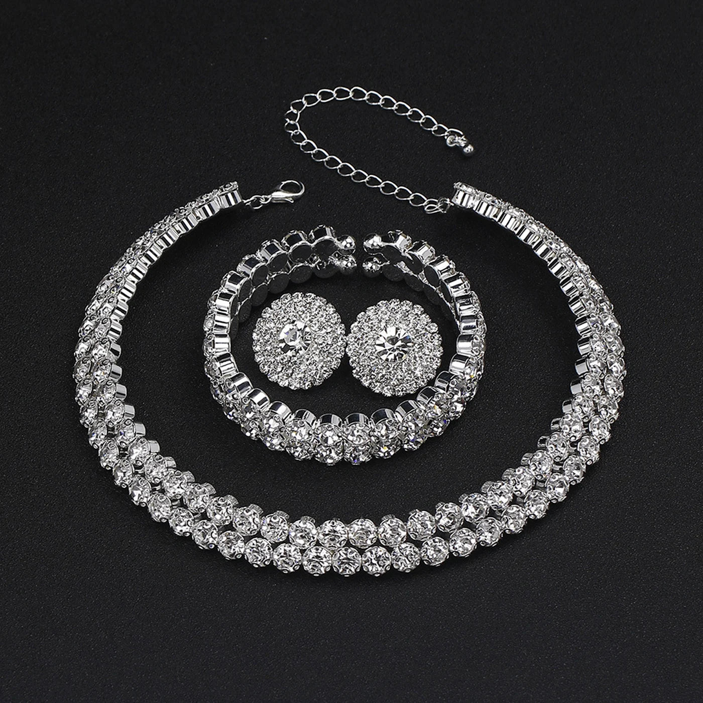 Women's Jewelry Set Rhinestone Earrings Necklace Bracelet