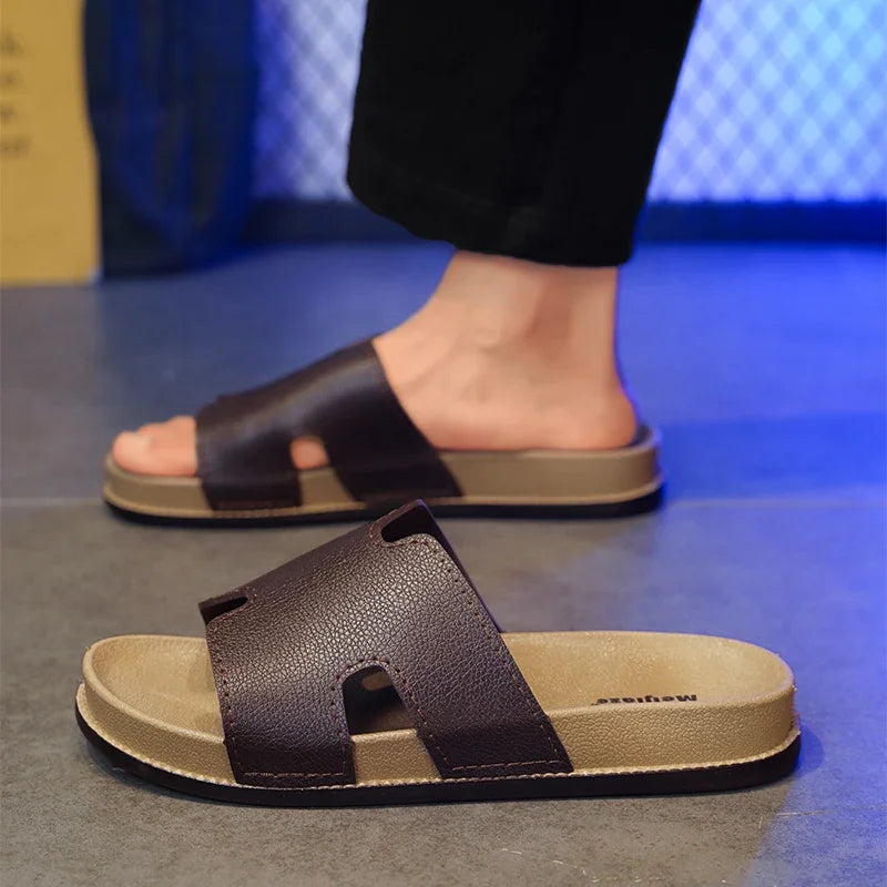 Black Slippers Man Comfortable Soft Platform Slippers