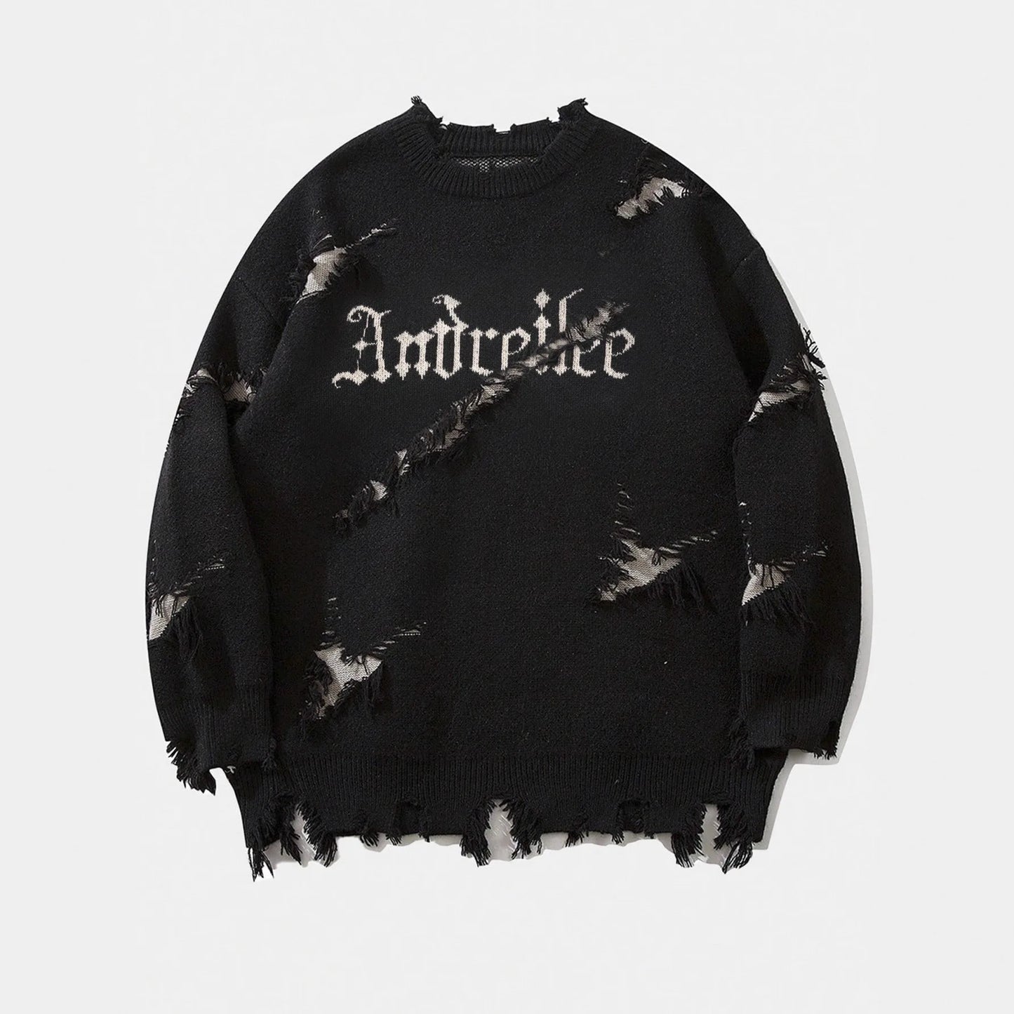 Men Distressed Sweater Hip Hop Pullover Vintage Casual Knitwear