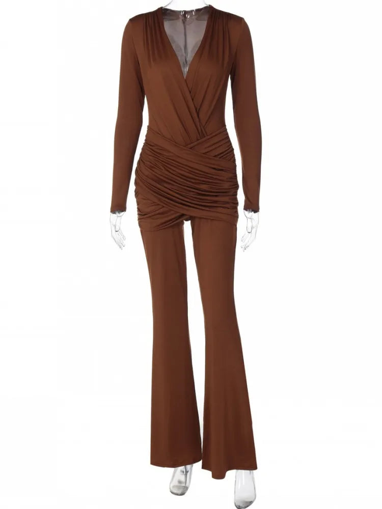 Solid Women Jumpsuits Overalls Wide Leg Pants