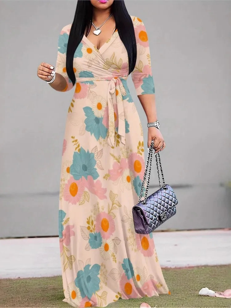 Casual Sexy Deep V Neck Lace-Up Loose Dresses Robe Femme