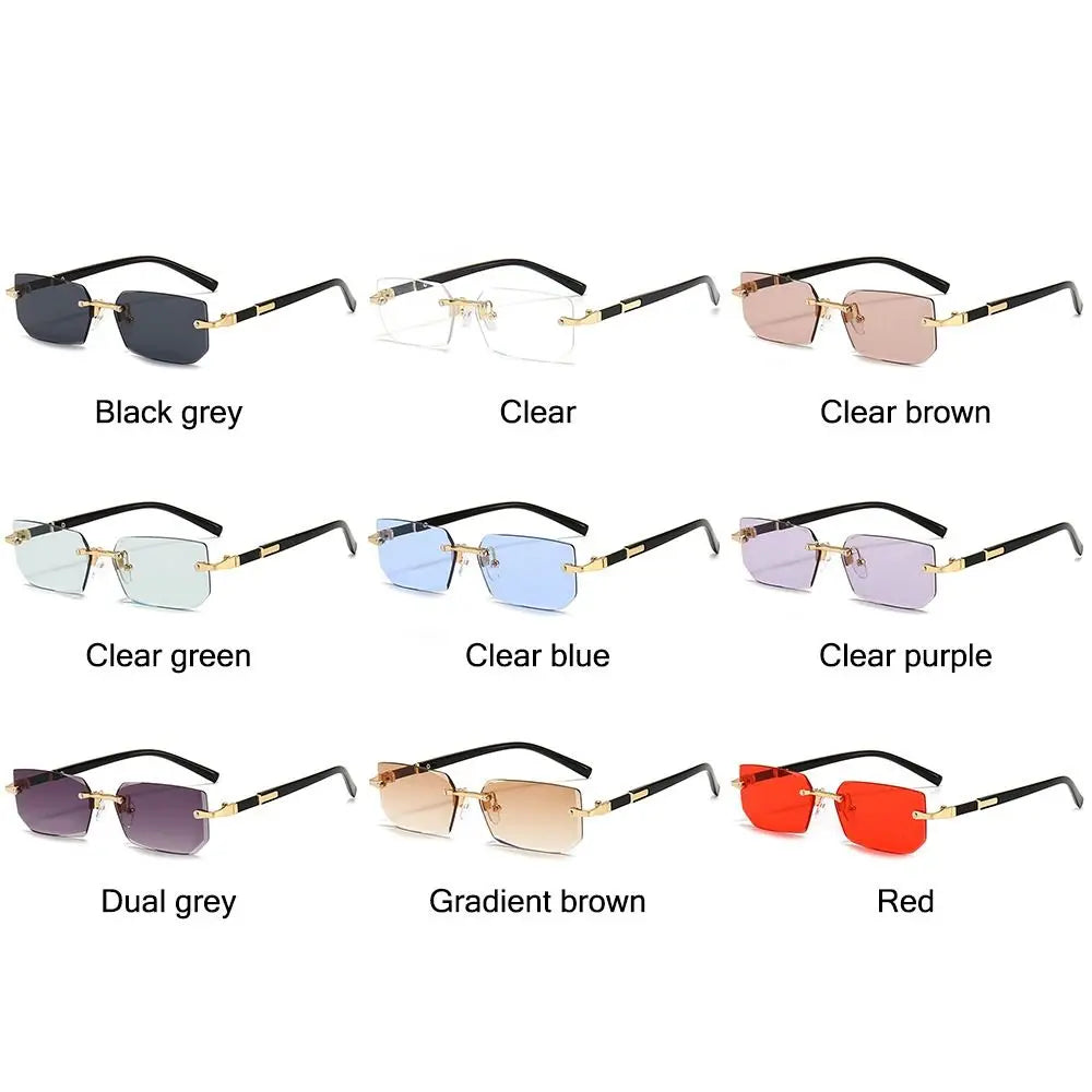 Rimless Sunglasses for Men Women Fashion Frameless Rectangle Sun Glasses