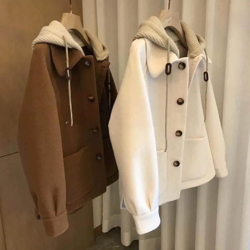 New Wool High-end Knitted Hooded Two-piece Thick Top jacket