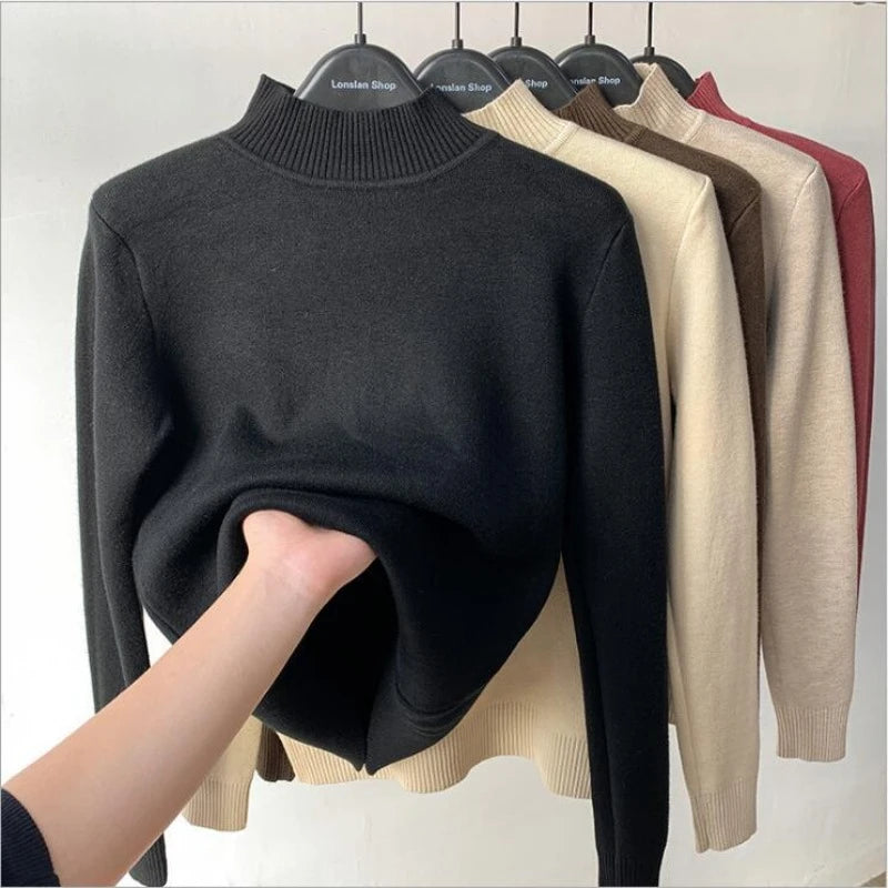 Women's Sweater New Fleece Half Turtleneck Collar Bottoming Shirt