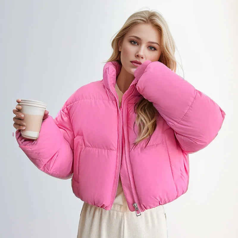 Puffer Jacket Stand-up Collar Cropped Quilted Jacket