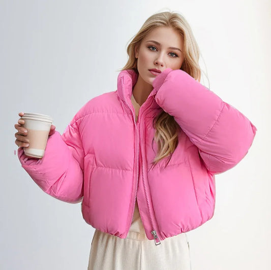 Puffer Jacket Stand-up Collar Cropped Quilted Jacket