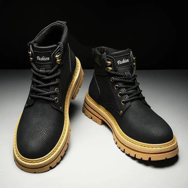 Fashion Men Boots Comfortable Platform Leather Shoes Brown Non-slip Work Boots