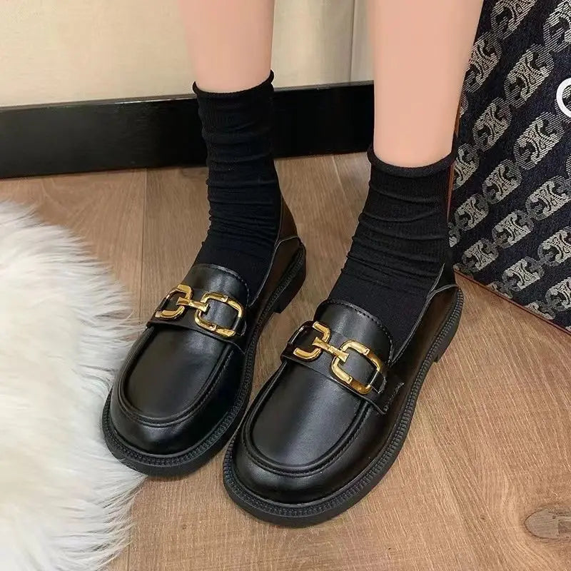 Woman Pumps Cute Black Loafers Low Heel Elegant Shoes