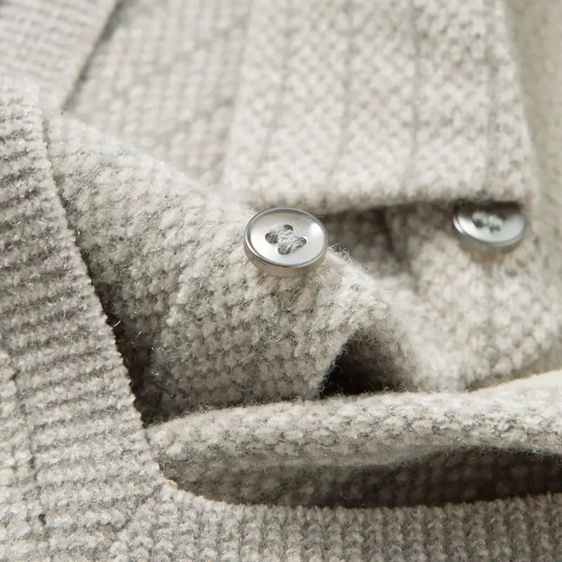 Men's Plush Wool-Lined Knitted Sweater Patchwork Striped Lapels