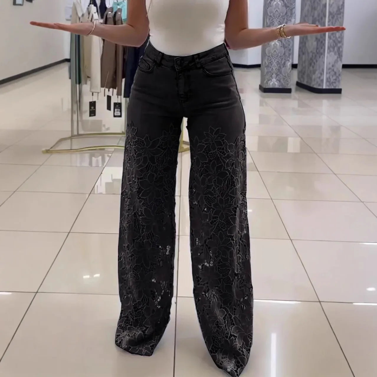 Jeans for Women High Waist Lace Patchwork