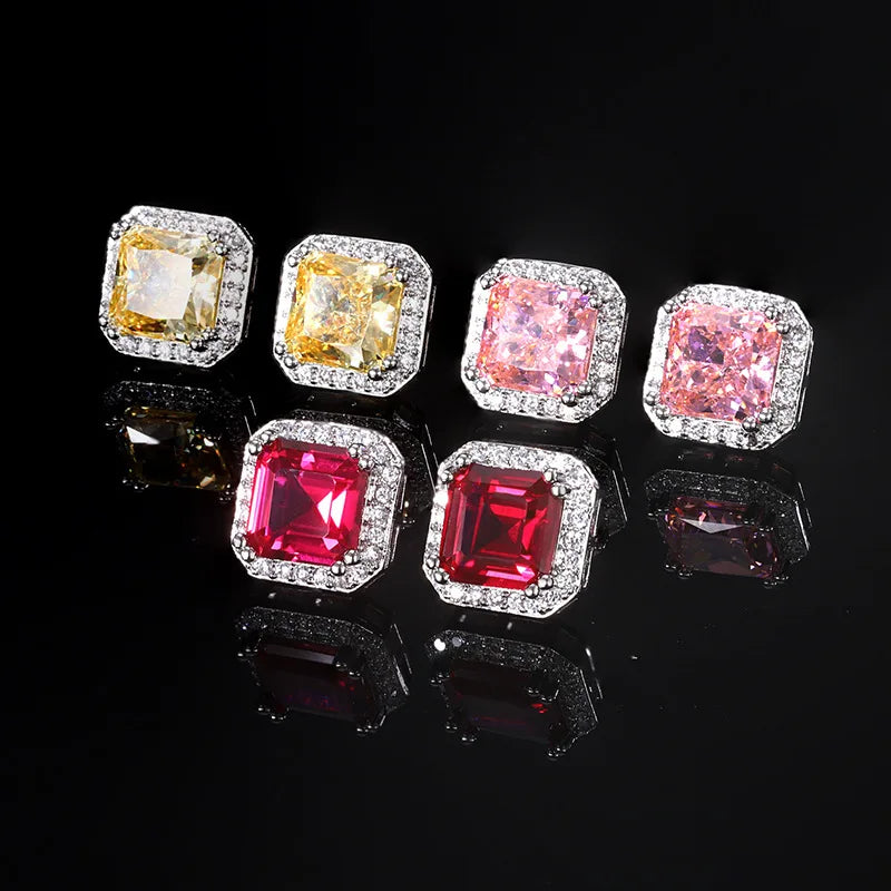 Ice Cut Pink Diamond High Carbon Diamond Square Bag Earrings