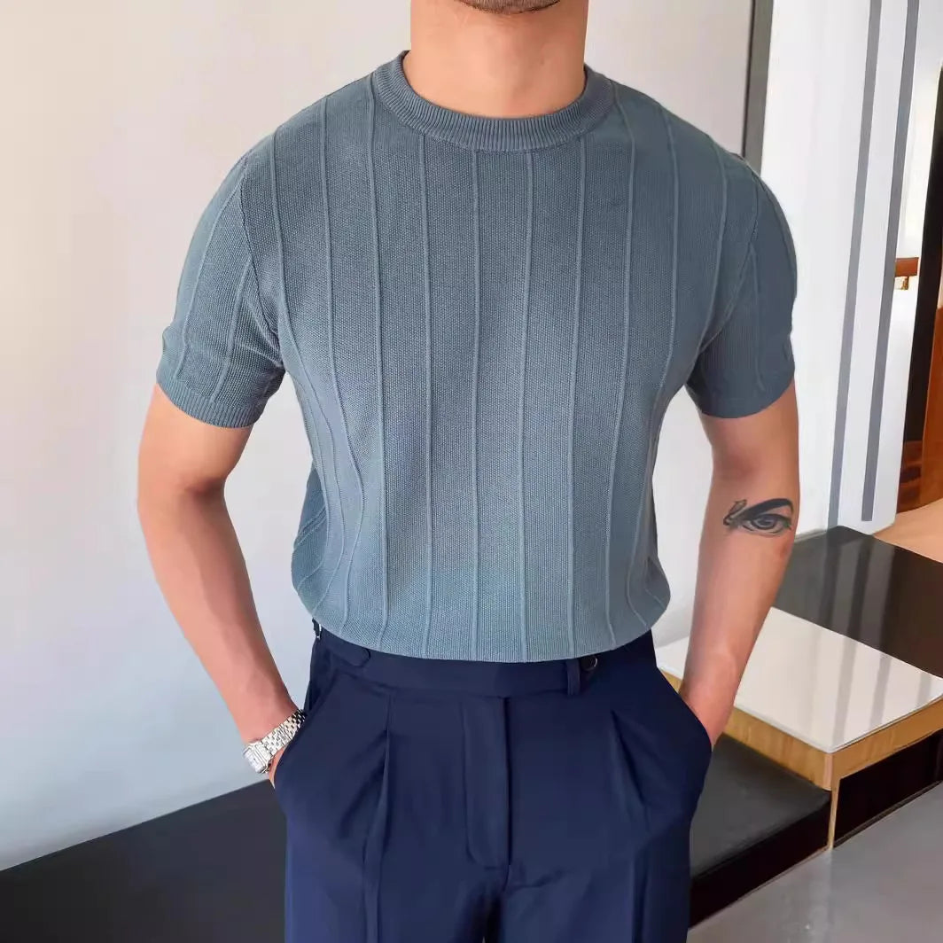 Knitted T-shirt Men  New Round Neck Thin Wool Bottoming Shirt
