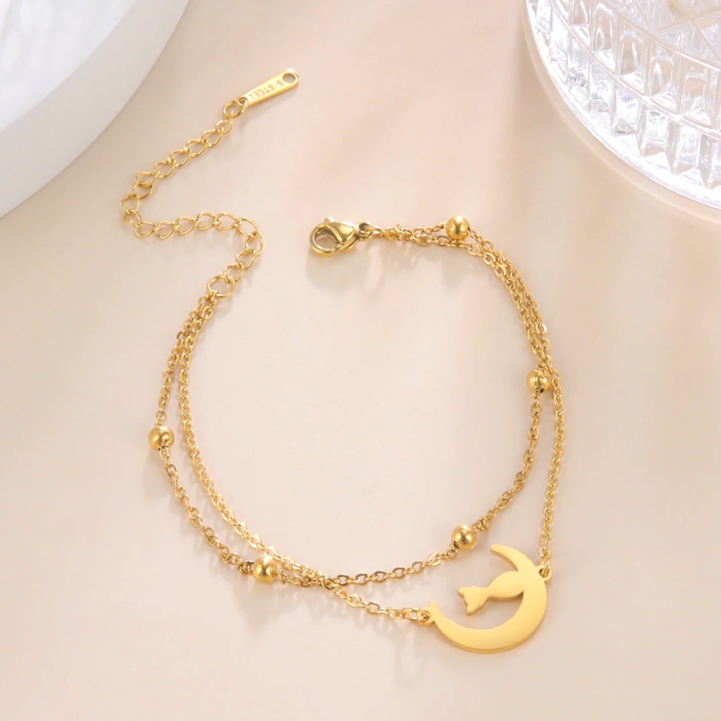 Cross Pendant Bracelets Stainless Steel Double Layer Chain