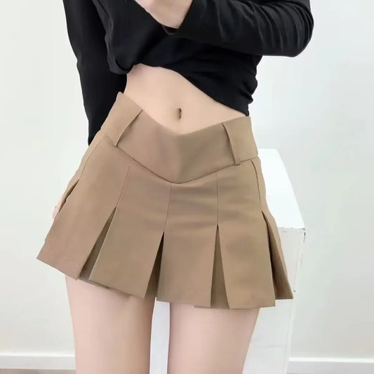 Summer Sexy Retro V Waist Casual  Women Mini Short Pleated Skirts