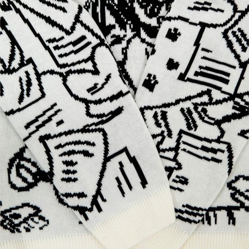 Vintage Cartoon Knitted Sweaters Men Casual Oversized Fashion  Streetwear Tops