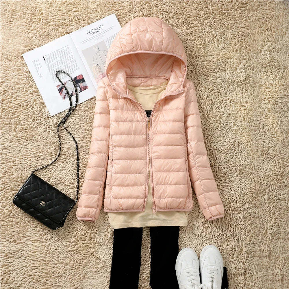 Women Puffer Jacket Ultra Light Weight Packable Hooded Down Coats