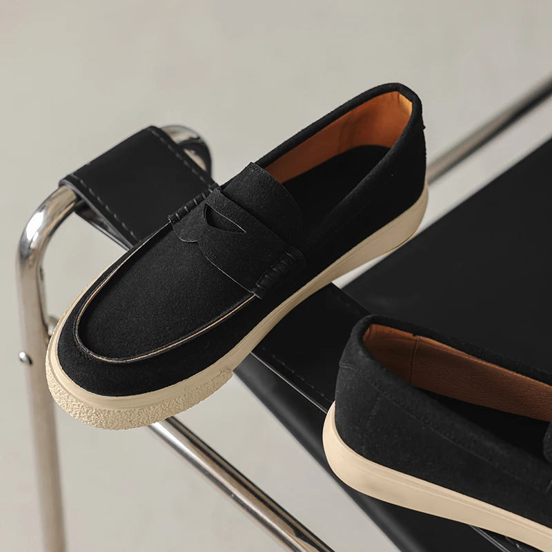 New Suede Leather Mens Loafers Cowhide Slip On Flats