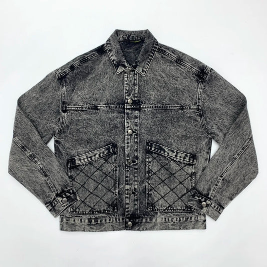 Washed denim jacket Men's  jeans with sleeved loose denim street motorcycle