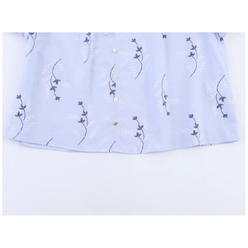 Women Printed Blouse with Embroidered Casual O Neck Long Sleeve