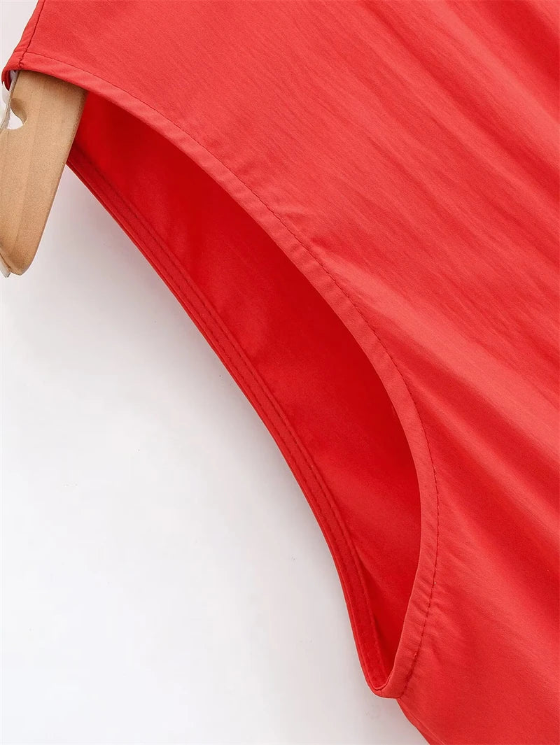 Red Round-neck Sleeveless Dress for Women