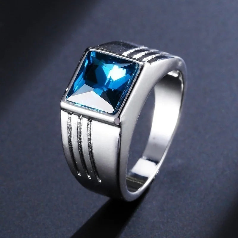 Men's Rings Simple Personalized Fashion Inlaid Sapphire Retro Style Business