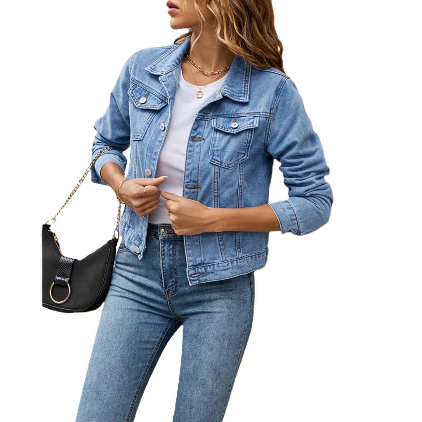 Women's Denim Jackets Fashion Female Casual Long Sleeve Lapel Slim Jean Jacket
