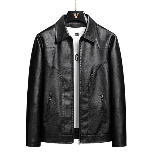 Men's PU Jackets Classic Solid Color Straight-leg