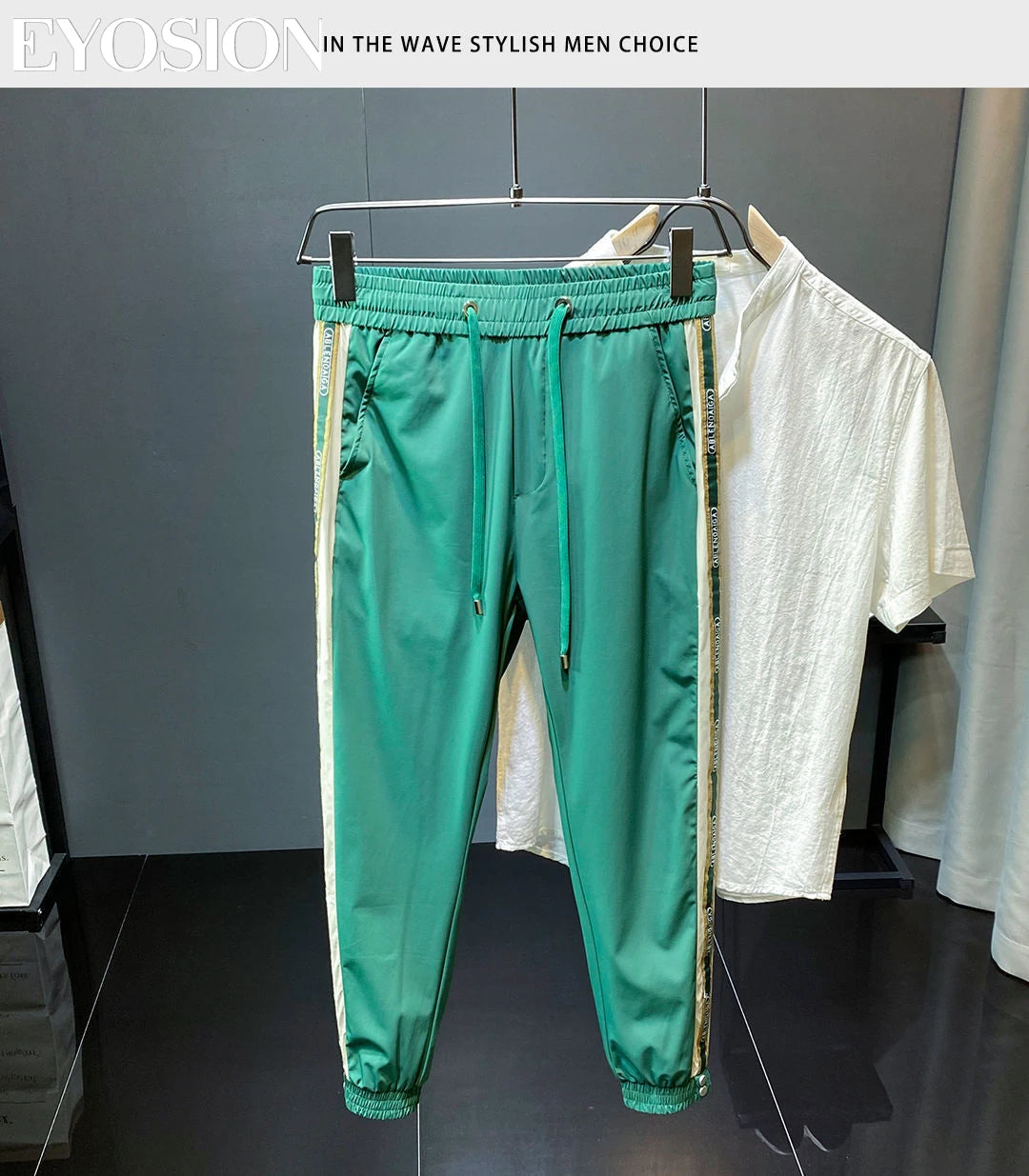 Mens Pants Stripe Long Trousers in Ice Silk