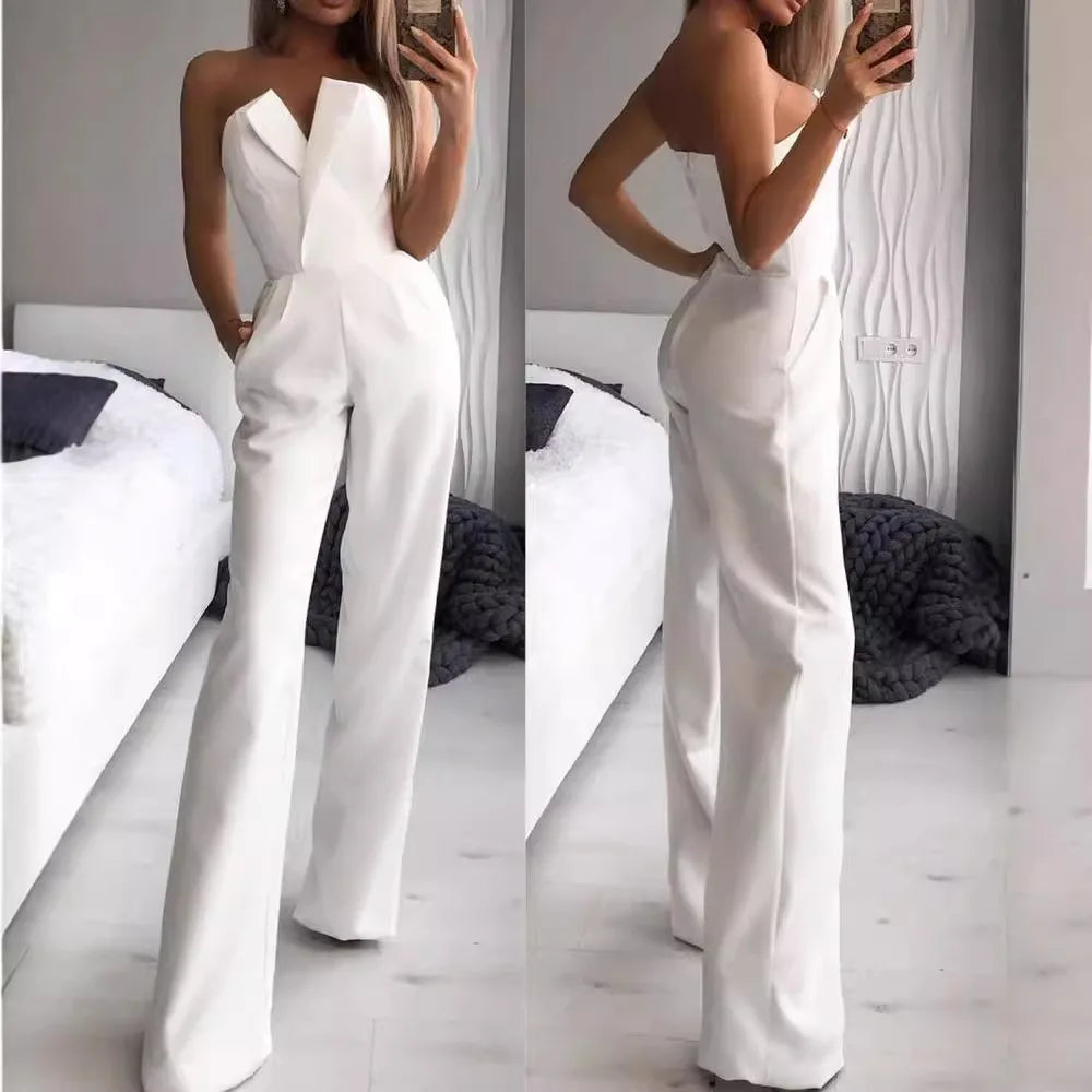 Female Jumpsuit Sleeveless New Slanted Collar