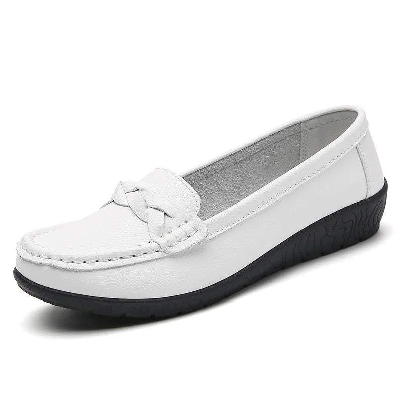 Women Soft Leather Loafer Flats Slip On Casual Shoes