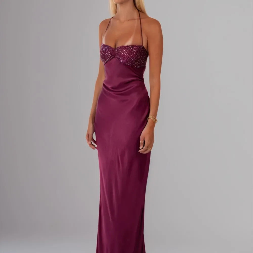Sexy Tube Top Sequin Solid Color Backless Strappy Dress