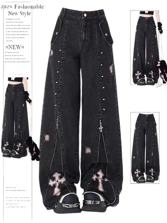 Women Clothing Black Gothic Jeans