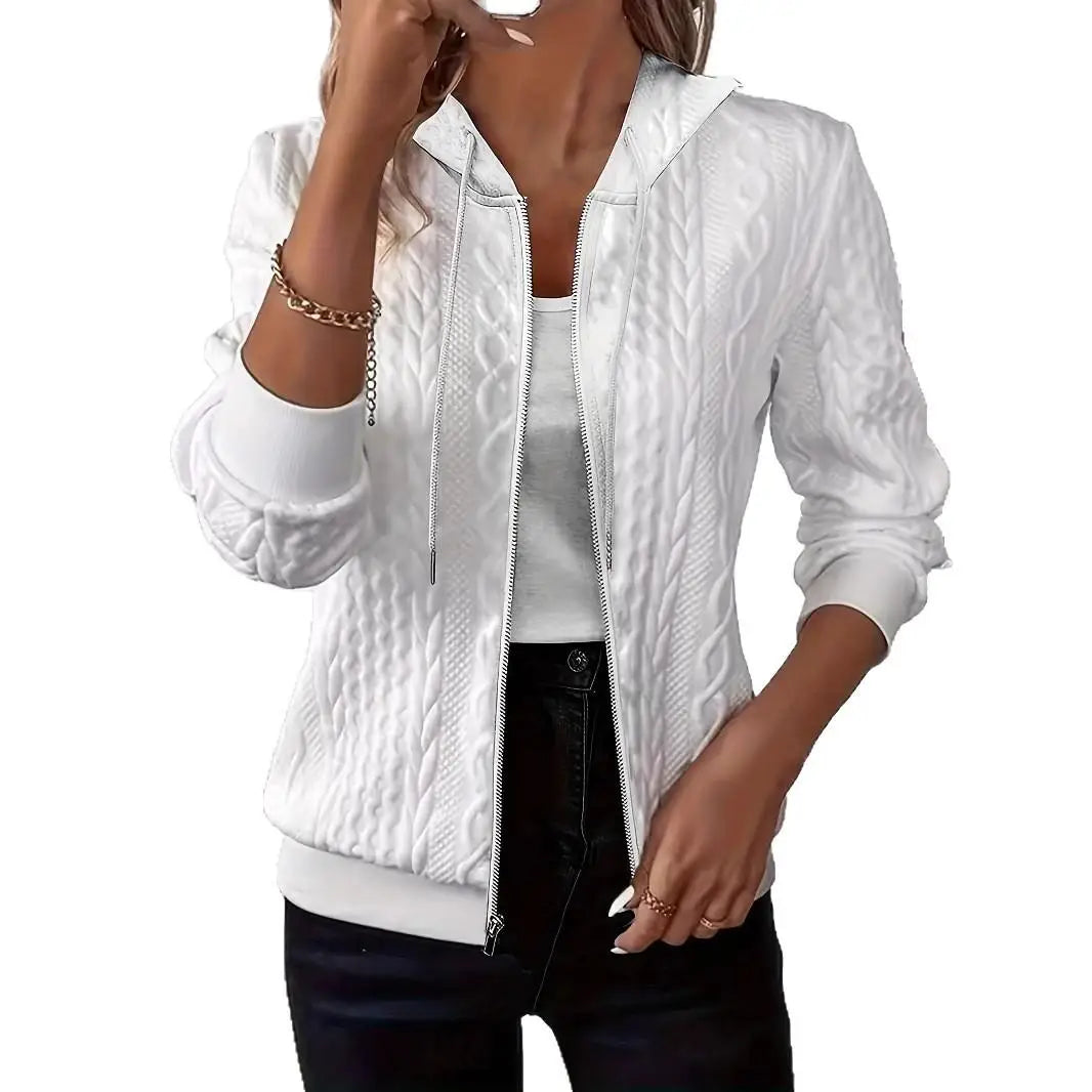 Women's Zipper Hooded Sweatshirt Waist-Cinching Regular Sleeve