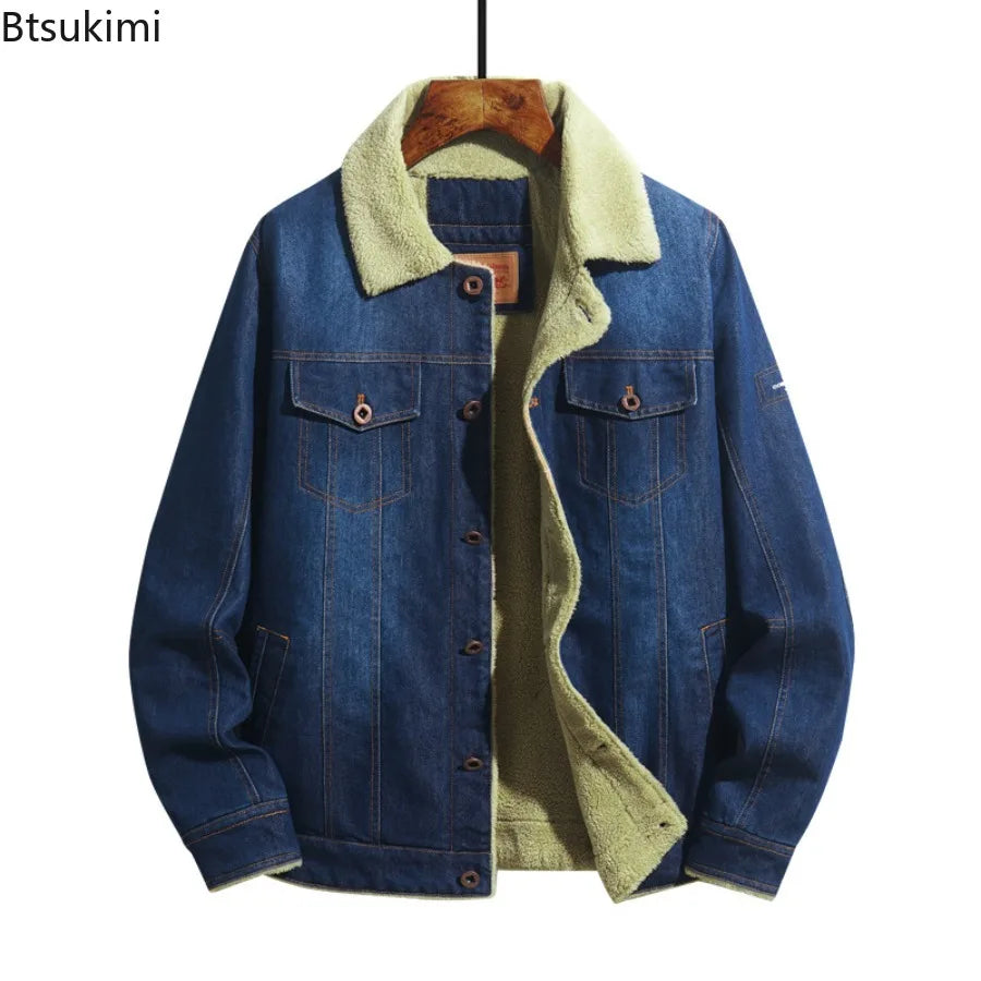 Men Denim Jackets Autumn Winter Lamb Fleece Lining Warm