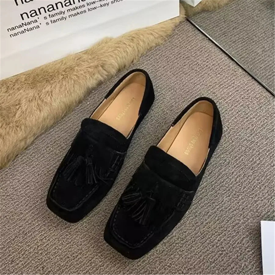 Fringed Women Ballet Flats Square Toe Walking Driving Shoes