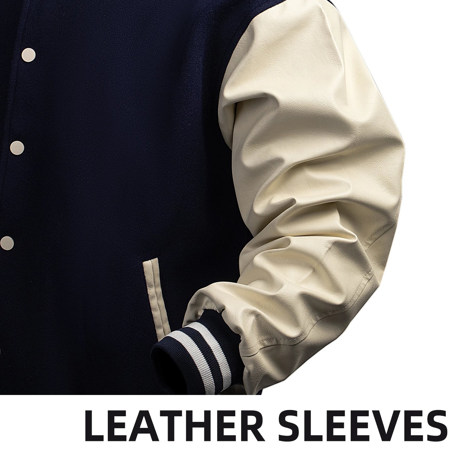 Faux Leather Sleeves Letterman Classic Baseball Coat Bomber Jacket