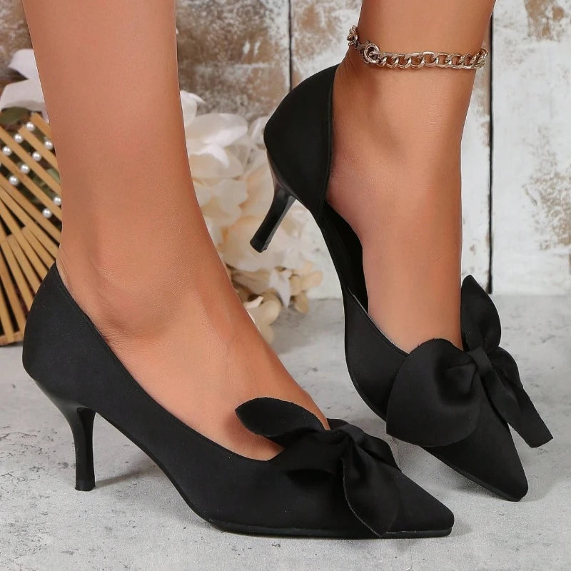 High Heels Shoes Pointy Shallow Mouth Bow High Heels Shoes for Women