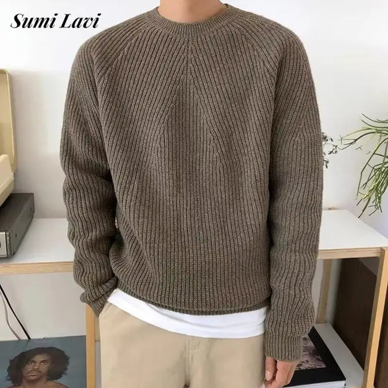 Streetwear Fashion Mens Knit Sweaters  Casual  Long Sleeve Jumper Tops For Men