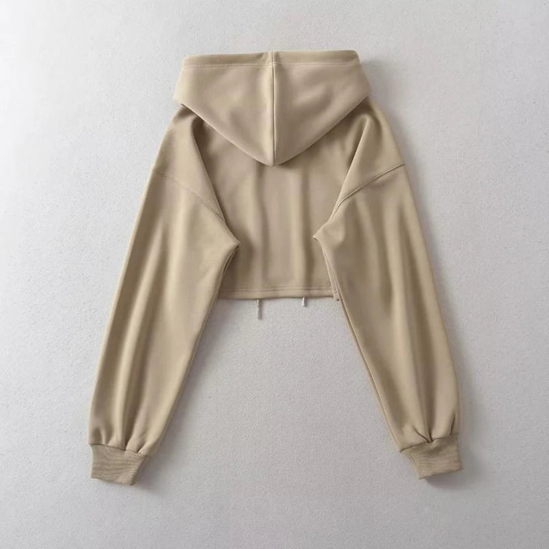 Sexy Short Hooded Sweatshirts Women Long Sleeve Crop Tops