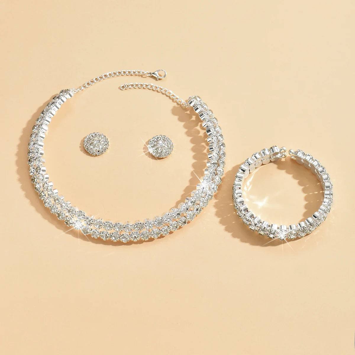 Women's Jewelry Set Rhinestone Earrings Necklace Bracelet