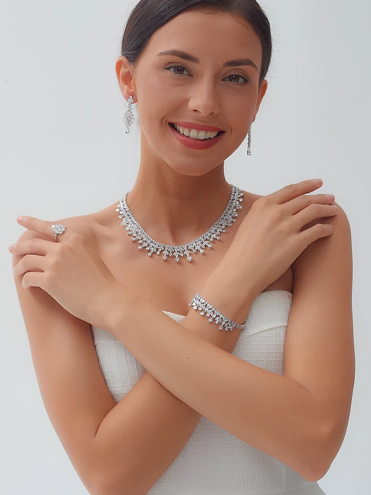 Zirconia Necklace Earring Accessories Women's Jewelry Sets