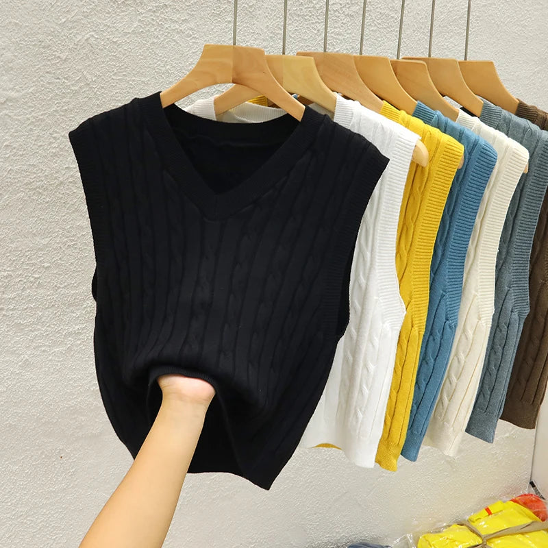 Knitted Women Sweater Vest New Sleeveless V-Neck Knit Sweater Vest