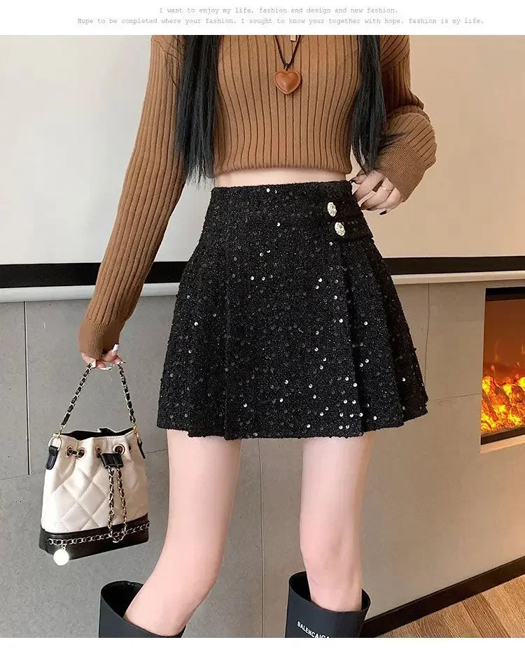 Women Tweed  Pencil Bodycon High Waist Skirts