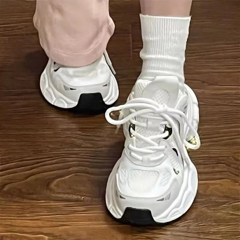 White Lace-Up Women's jogging Shoes platform Female designer shoes