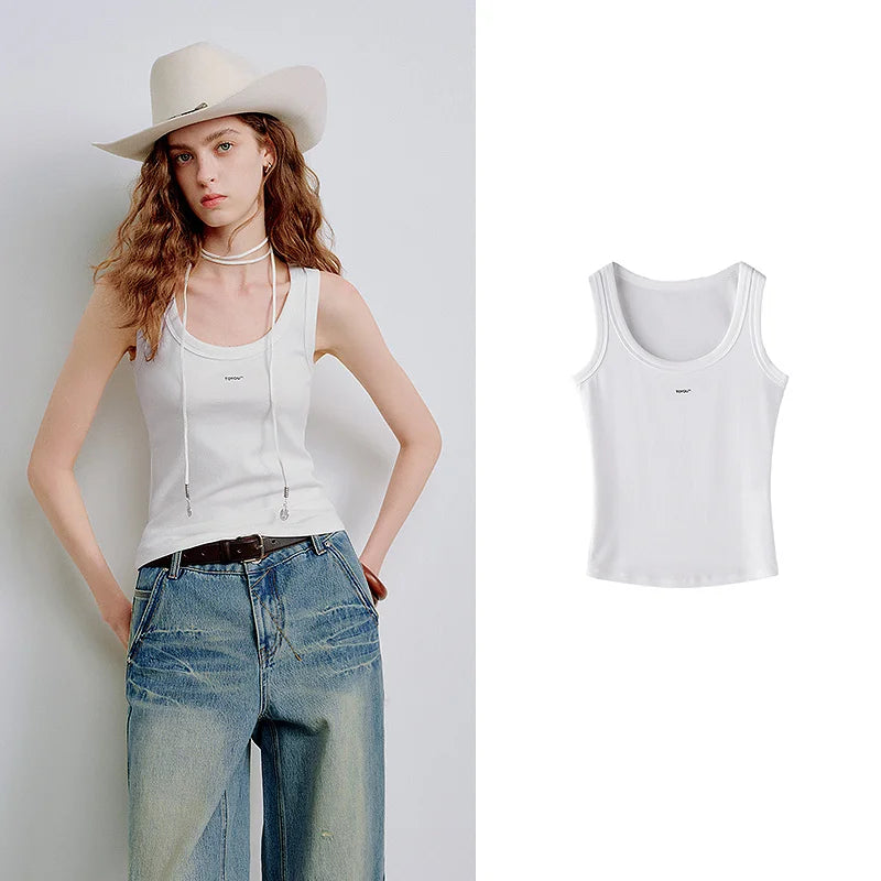 Women Tank TopNon-Irritating U-Neck Slim Fit Cropped Stretch